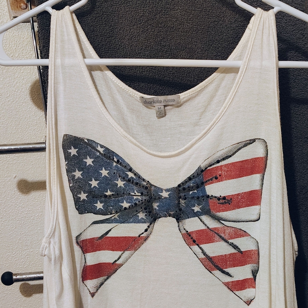 Charlotte Russe White Tank Top with American Flag Bow